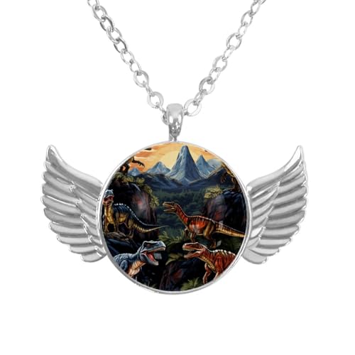 Luoweisi Engelsflügel-Halskette mit tropischen Dinosauriern, Zinklegierung, Schmuck, Geschenke für Männer und Frauen, Einheitsgröße, Aluminiumlegierung, Kein Edelstein von Luoweisi