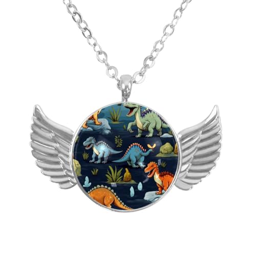 Luoweisi Engelsflügel-Halskette mit tropischen Dinosauriern, Zinklegierung, Schmuck, Geschenke für Männer und Frauen, Einheitsgröße, Aluminiumlegierung, Kein Edelstein von Luoweisi
