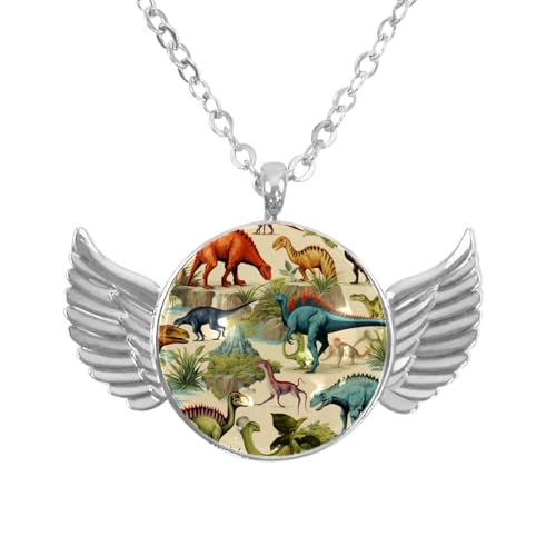 Luoweisi Engelsflügel-Halskette mit tropischen Dinosauriern, Zinklegierung, Schmuck, Geschenke für Männer und Frauen, Einheitsgröße, Aluminiumlegierung, Kein Edelstein von Luoweisi
