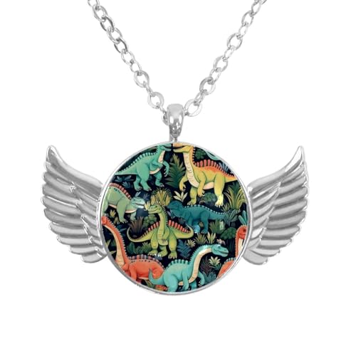 Luoweisi Engelsflügel-Halskette mit tropischen Dinosauriern, Zinklegierung, Schmuck, Geschenke für Männer und Frauen, Einheitsgröße, Aluminiumlegierung, Kein Edelstein von Luoweisi