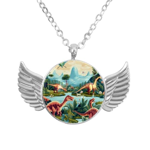 Luoweisi Engelsflügel-Halskette mit tropischen Dinosauriern, Zinklegierung, Schmuck, Geschenke für Männer und Frauen, Einheitsgröße, Aluminiumlegierung, Kein Edelstein von Luoweisi