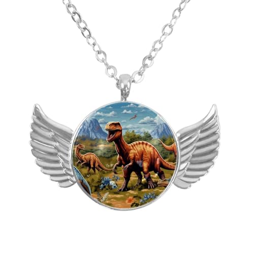 Luoweisi Engelsflügel-Halskette mit tropischen Dinosauriern, Zinklegierung, Schmuck, Geschenke für Männer und Frauen, Einheitsgröße, Aluminiumlegierung, Kein Edelstein von Luoweisi