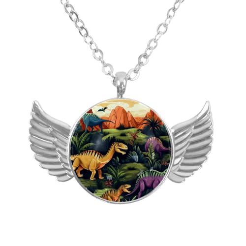 Luoweisi Engelsflügel-Halskette mit tropischen Dinosauriern, Zinklegierung, Schmuck, Geschenke für Männer und Frauen, Einheitsgröße, Aluminiumlegierung, Kein Edelstein von Luoweisi