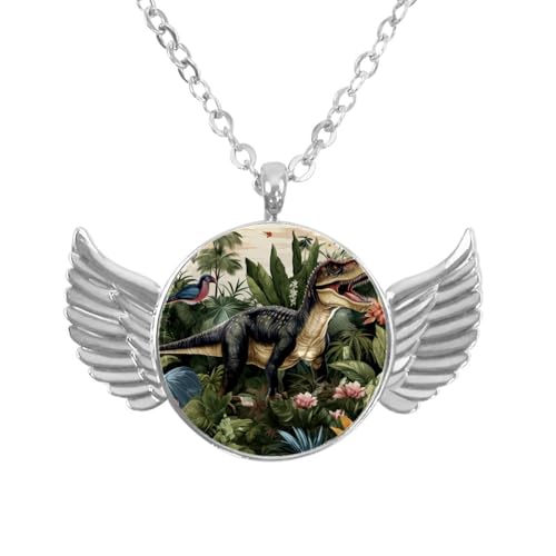 Luoweisi Engelsflügel-Halskette mit tropischen Dinosauriern, Zinklegierung, Schmuck, Geschenke für Männer und Frauen, Einheitsgröße, Aluminiumlegierung, Kein Edelstein von Luoweisi
