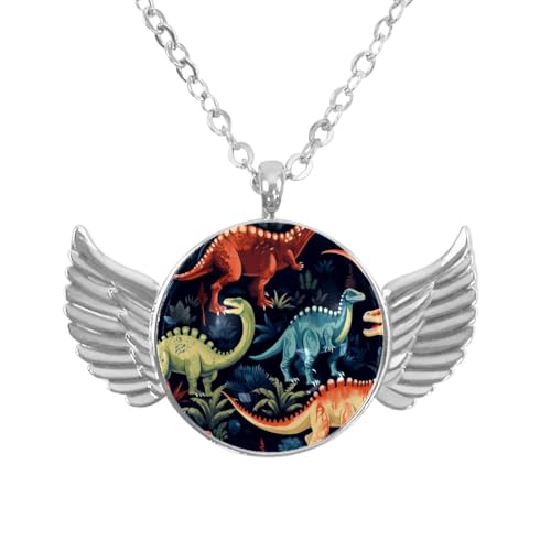 Luoweisi Engelsflügel-Halskette mit tropischen Dinosauriern, Zinklegierung, Schmuck, Geschenke für Männer und Frauen, Einheitsgröße, Aluminiumlegierung, Kein Edelstein von Luoweisi