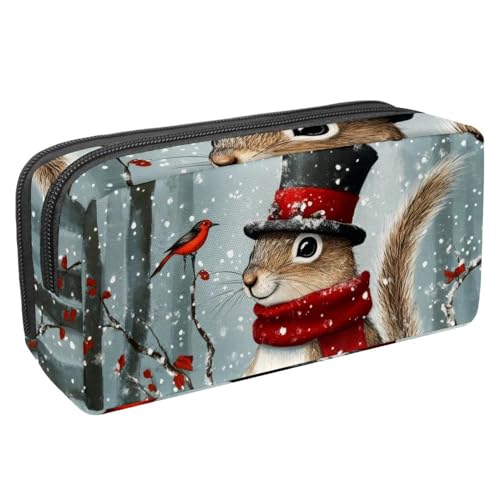 Luoweisi Federmäppchen, großes Fassungsvermögen, Stifteetui, Schreibwaren-Organizer, multifunktionales Federmäppchen für Bürobedarf, Aufbewahrung, Weihnachten, Eichhörnchen, verschneit, Mehrfarbig 1, von Luoweisi