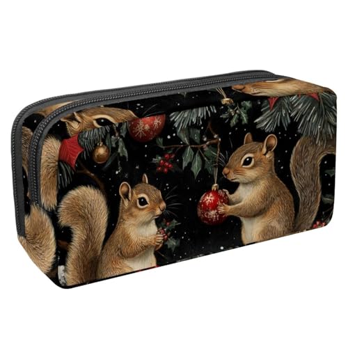Luoweisi Federmäppchen, großes Fassungsvermögen, Stifteetui, Schreibwaren-Organizer, multifunktionales Federmäppchen für Bürobedarf, Aufbewahrung, Weihnachten, Eichhörnchen, verschneit, Mehrfarbig 4, von Luoweisi