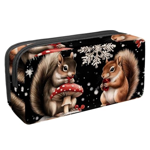 Luoweisi Federmäppchen, großes Fassungsvermögen, Stifteetui, Schreibwaren-Organizer, multifunktionales Federmäppchen für Bürobedarf, Aufbewahrung, Weihnachten, Eichhörnchen, verschneit, Mehrfarbig 3, von Luoweisi