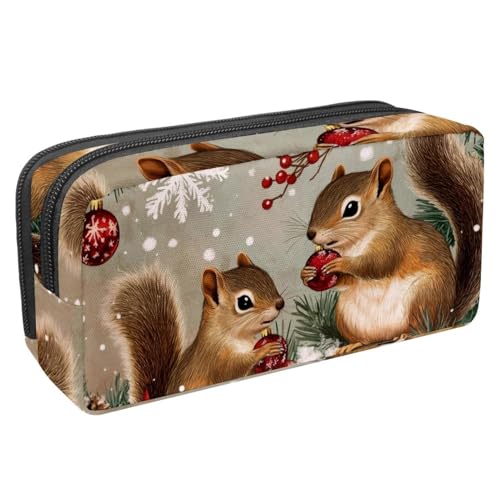 Luoweisi Federmäppchen, großes Fassungsvermögen, Stifteetui, Schreibwaren-Organizer, multifunktionales Federmäppchen für Bürobedarf, Aufbewahrung, Weihnachten, Eichhörnchen, verschneit, Mehrfarbig 5, von Luoweisi