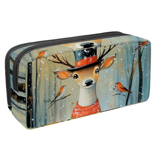 Luoweisi Federmäppchen, großes Fassungsvermögen, Stifteetui, Schreibwaren-Organizer, multifunktionales Federmäppchen für Bürobedarf, Aufbewahrung, Weihnachten, Hirsch, Vögel, Wald, Mehrfarbig 3, von Luoweisi