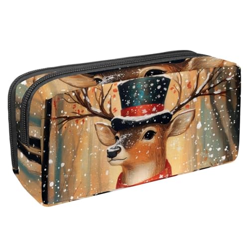 Luoweisi Federmäppchen, großes Fassungsvermögen, Stifteetui, Schreibwaren-Organizer, multifunktionales Federmäppchen für Bürobedarf, Aufbewahrung, Weihnachten, Hirsch, Vögel, Wald, Mehrfarbig 1, von Luoweisi