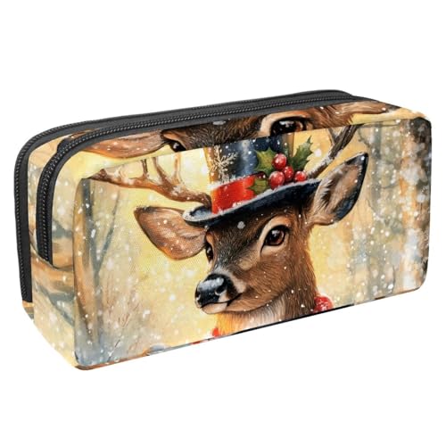 Luoweisi Federmäppchen, großes Fassungsvermögen, Stifteetui, Schreibwaren-Organizer, multifunktionales Federmäppchen für Bürobedarf, Aufbewahrung, Weihnachten, Hirsch, Vögel, Wald, Mehrfarbig 4, von Luoweisi