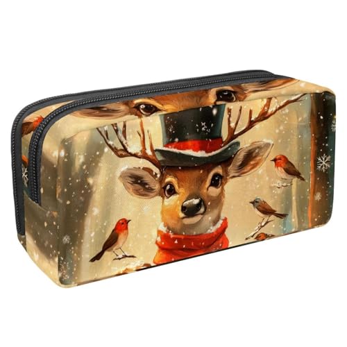 Luoweisi Federmäppchen, großes Fassungsvermögen, Stifteetui, Schreibwaren-Organizer, multifunktionales Federmäppchen für Bürobedarf, Aufbewahrung, Weihnachten, Hirsch, Vögel, Wald, Mehrfarbig 2, von Luoweisi