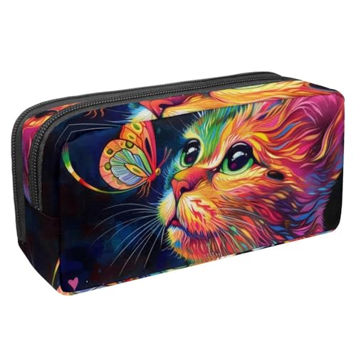 Luoweisi Federmäppchen, großes Fassungsvermögen, Stifteetui, Schreibwaren-Organizer, multifunktionales Federmäppchen für Bürobedarf, Aufbewahrung, lustige Katze, die Dinosaurier-Nebel reitet, von Luoweisi