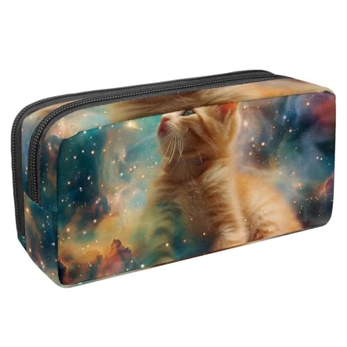 Luoweisi Federmäppchen, großes Fassungsvermögen, Stifteetui, Schreibwaren-Organizer, multifunktionales Federmäppchen für Bürobedarf, Aufbewahrung, lustige Katze, die Dinosaurier-Nebel reitet, von Luoweisi