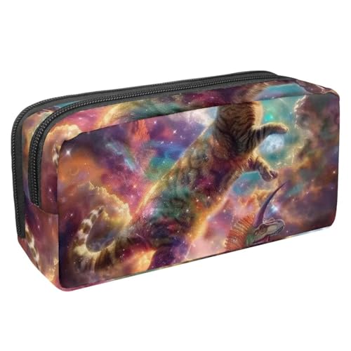 Luoweisi Federmäppchen, großes Fassungsvermögen, Stifteetui, Schreibwaren-Organizer, multifunktionales Federmäppchen für Bürobedarf, Aufbewahrung, lustige Katze, die Dinosaurier-Nebel reitet, von Luoweisi