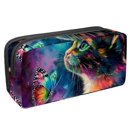 Luoweisi Federmäppchen, großes Fassungsvermögen, Stifteetui, Schreibwaren-Organizer, multifunktionales Federmäppchen für Bürobedarf, Aufbewahrung, lustige Katze, die Dinosaurier-Nebel reitet, von Luoweisi