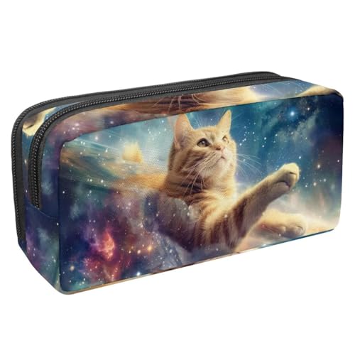 Luoweisi Federmäppchen, großes Fassungsvermögen, Stifteetui, Schreibwaren-Organizer, multifunktionales Federmäppchen für Bürobedarf, Aufbewahrung, lustige Katze, die Dinosaurier-Nebel reitet, von Luoweisi