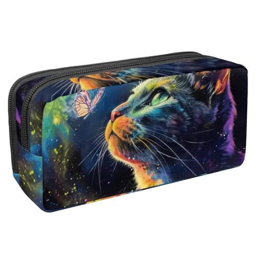Luoweisi Federmäppchen, großes Fassungsvermögen, Stifteetui, Schreibwaren-Organizer, multifunktionales Federmäppchen für Bürobedarf, Aufbewahrung, lustige Katze, die Dinosaurier-Nebel reitet, von Luoweisi