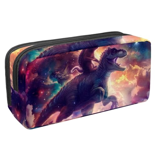 Luoweisi Federmäppchen, großes Fassungsvermögen, Stifteetui, Schreibwaren-Organizer, multifunktionales Federmäppchen für Bürobedarf, Aufbewahrung, lustige Katze, die Dinosaurier-Nebel reitet, von Luoweisi