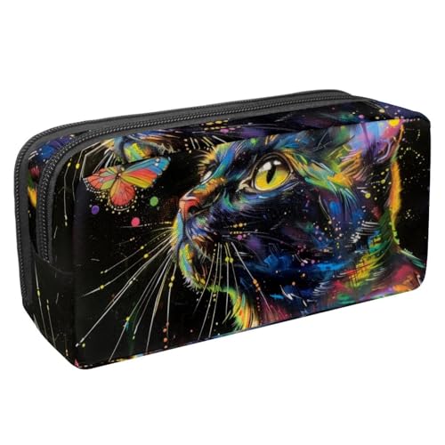 Luoweisi Federmäppchen, großes Fassungsvermögen, Stifteetui, Schreibwaren-Organizer, multifunktionales Federmäppchen für Bürobedarf, Aufbewahrung, lustige Katze, die Dinosaurier-Nebel reitet, von Luoweisi