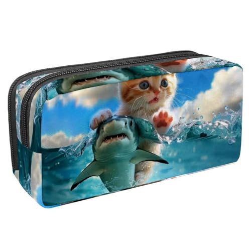 Luoweisi Federmäppchen, großes Fassungsvermögen, Stifteetui, Schreibwaren-Organizer, multifunktionales Federmäppchen für Bürobedarf, Aufbewahrung, lustige Katze, die Dinosaurier-Nebel reitet, von Luoweisi