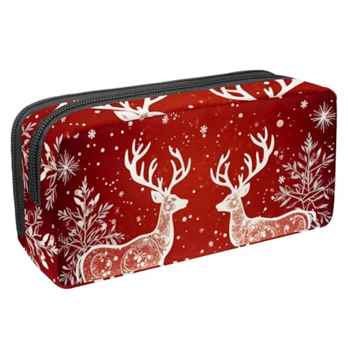 Luoweisi Federmäppchen mit großem Fassungsvermögen, Stifteetui, Schreibwaren-Organizer, multifunktionales Federmäppchen für Bürobedarf, Aufbewahrung, Weihnachts-Rentiere, Schneeflocken, Mehrfarbig 3, von Luoweisi