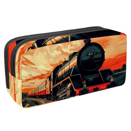 Luoweisi Federmäppchen mit großem Fassungsvermögen, Stiftemäppchen, Schreibwaren-Organizer, multifunktionales Federmäppchen für Bürobedarf, Aufbewahrung, Eisenbahn, Zug, Retro, Mehrfarbig 1, von Luoweisi