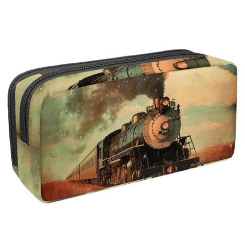 Luoweisi Federmäppchen mit großem Fassungsvermögen, Stiftemäppchen, Schreibwaren-Organizer, multifunktionales Federmäppchen für Bürobedarf, Aufbewahrung, Eisenbahn, Zug, Retro, Mehrfarbig 5, von Luoweisi