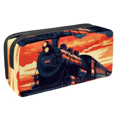 Luoweisi Federmäppchen mit großem Fassungsvermögen, Stiftemäppchen, Schreibwaren-Organizer, multifunktionales Federmäppchen für Bürobedarf, Aufbewahrung, Eisenbahn, Zug, Retro, Mehrfarbig 6, von Luoweisi