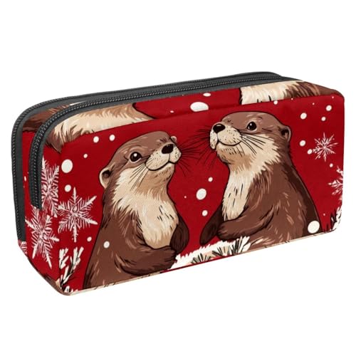 Luoweisi Federmäppchen mit großem Fassungsvermögen, Stiftemäppchen, Schreibwaren-Organizer, multifunktionales Federmäppchen für Bürobedarf, Aufbewahrung, Otters Merry Christmas, Mehrfarbig 1, von Luoweisi