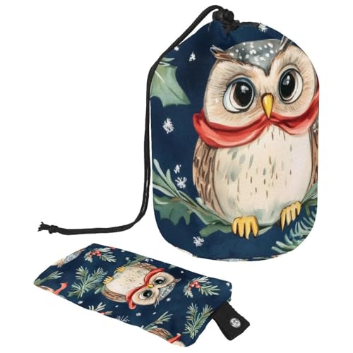 Make-up-Tasche mit Kordelzug, große Kapazität, Reise-Kosmetiktasche mit kleinem Reißverschluss, tragbar, faule Kulturbeutel, Geschenke für Frauen, Eulen, Weihnachten, Mehrfarbig 11, Einheitsgröße, von Luoweisi