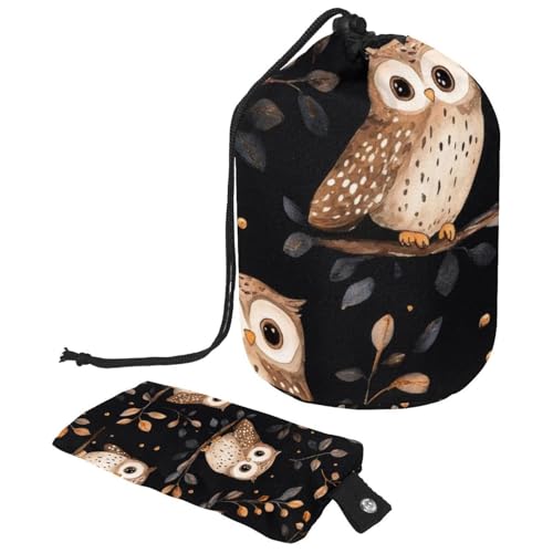 Make-up-Tasche mit Kordelzug, große Kapazität, Reise-Kosmetiktasche mit kleinem Reißverschluss, tragbar, faule Kulturbeutel, Geschenke für Frauen, Eulen, Weihnachten, Mehrfarbig 15, Einheitsgröße, von Luoweisi