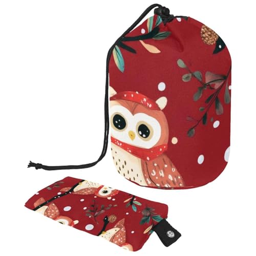 Make-up-Tasche mit Kordelzug, große Kapazität, Reise-Kosmetiktasche mit kleinem Reißverschluss, tragbar, faule Kulturbeutel, Geschenke für Frauen, Eulen, Weihnachten, Mehrfarbig 8, Einheitsgröße, von Luoweisi