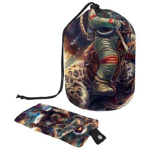 Make-up-Tasche mit Kordelzug, große Kapazität, Reise-Kosmetiktasche mit kleinem Reißverschluss, tragbar, faule Kulturbeutel, Geschenke für Frauen, Katzen-Dinosaurier-Weltraum, Mehrfarbig 1, von Luoweisi