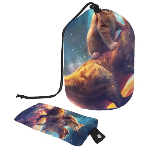 Make-up-Tasche mit Kordelzug, große Kapazität, Reise-Kosmetiktasche mit kleinem Reißverschluss, tragbar, faule Kulturbeutel, Geschenke für Frauen, Katzen-Dinosaurier-Weltraum, Mehrfarbig 10, von Luoweisi