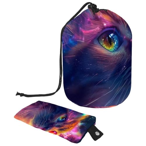 Make-up-Tasche mit Kordelzug, große Kapazität, Reise-Kosmetiktasche mit kleinem Reißverschluss, tragbar, faule Kulturbeutel, Geschenke für Frauen, Katzen-Dinosaurier-Weltraum, Mehrfarbig 12, von Luoweisi