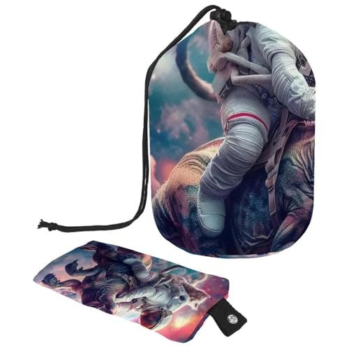Make-up-Tasche mit Kordelzug, große Kapazität, Reise-Kosmetiktasche mit kleinem Reißverschluss, tragbar, faule Kulturbeutel, Geschenke für Frauen, Katzen-Dinosaurier-Weltraum, Mehrfarbig 13, von Luoweisi