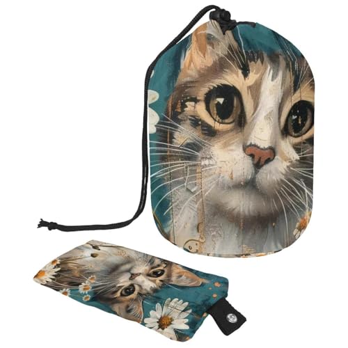 Make-up-Tasche mit Kordelzug, große Kapazität, Reise-Kosmetiktasche mit kleinem Reißverschluss, tragbar, faule Kulturbeutel, Geschenke für Frauen, Katzen-Dinosaurier-Weltraum, Mehrfarbig 16, von Luoweisi