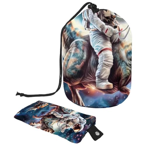 Make-up-Tasche mit Kordelzug, große Kapazität, Reise-Kosmetiktasche mit kleinem Reißverschluss, tragbar, faule Kulturbeutel, Geschenke für Frauen, Katzen-Dinosaurier-Weltraum, Mehrfarbig 7, von Luoweisi