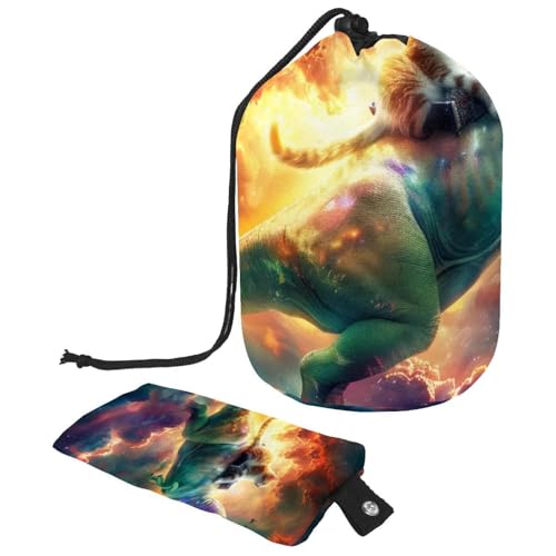 Make-up-Tasche mit Kordelzug, große Kapazität, Reise-Kosmetiktasche mit kleinem Reißverschluss, tragbar, faule Kulturbeutel, Geschenke für Frauen, Katzen-Dinosaurier-Weltraum, Mehrfarbig 8, von Luoweisi