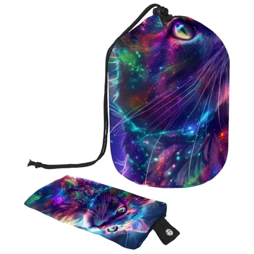 Make-up-Tasche mit Kordelzug, große Kapazität, Reise-Kosmetiktasche mit kleinem Reißverschluss, tragbar, faule Kulturbeutel, Geschenke für Frauen, Katzen-Dinosaurier-Weltraum, Mehrfarbig 9, von Luoweisi