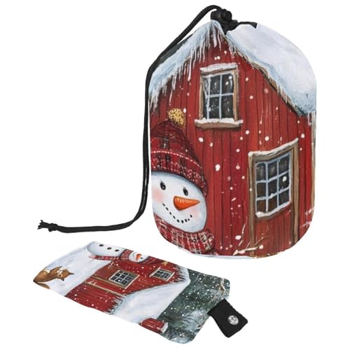 Make-up-Tasche mit Kordelzug, große Kapazität, Reise-Kosmetiktasche mit kleinem Reißverschluss, tragbar, faule Kulturbeutel, Geschenke für Frauen, Schneemann, Kardinal, Weihnachten, Mehrfarbig 4, von Luoweisi