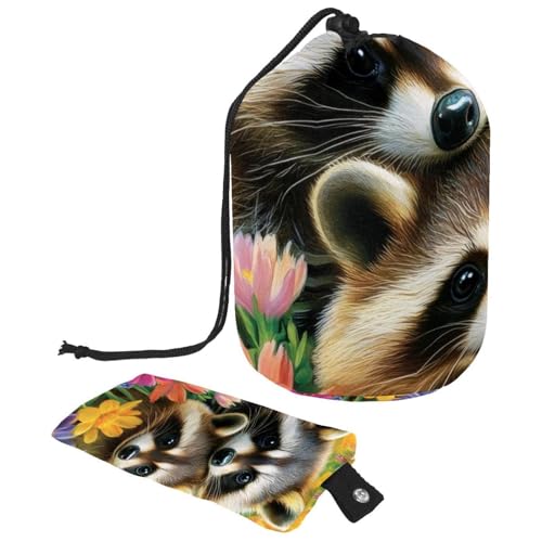 Make-up-Tasche mit Kordelzug, große Kapazität, Reise-Kosmetiktasche mit kleinem Reißverschluss, tragbar, faule Kulturbeutel, Geschenke für Frauen, Waschbären, Schnee, Wald, Weihnachten, Mehrfarbig 19, von Luoweisi