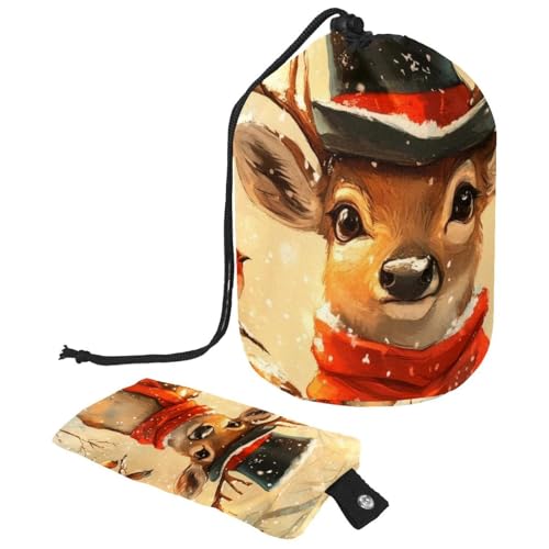 Make-up-Tasche mit Kordelzug, große Kapazität, Reise-Kosmetiktasche mit kleinem Reißverschluss, tragbar, faule Kulturbeutel, Geschenke für Frauen, Waschbären, Schnee, Wald, Weihnachten, Mehrfarbig 10, von Luoweisi