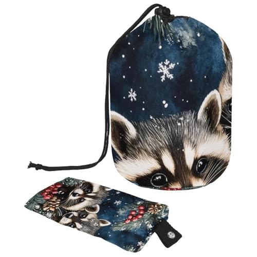 Make-up-Tasche mit Kordelzug, große Kapazität, Reise-Kosmetiktasche mit kleinem Reißverschluss, tragbar, faule Kulturbeutel, Geschenke für Frauen, Waschbären, Schnee, Wald, Weihnachten, Mehrfarbig 2, von Luoweisi