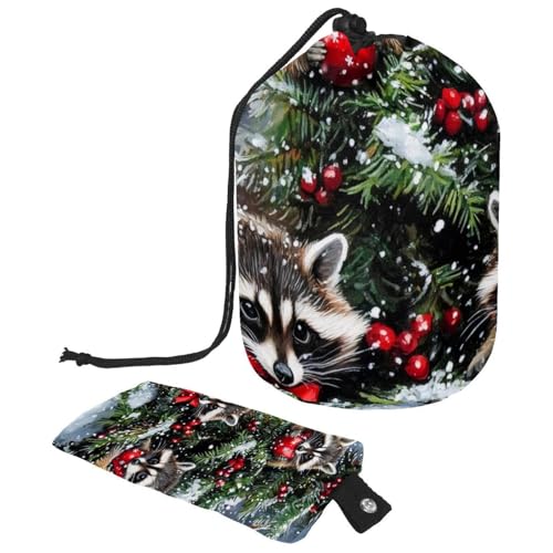 Make-up-Tasche mit Kordelzug, große Kapazität, Reise-Kosmetiktasche mit kleinem Reißverschluss, tragbar, faule Kulturbeutel, Geschenke für Frauen, Waschbären, Schnee, Wald, Weihnachten, Mehrfarbig 15, von Luoweisi