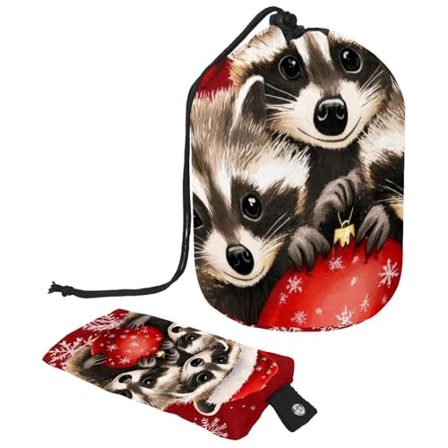 Make-up-Tasche mit Kordelzug, große Kapazität, Reise-Kosmetiktasche mit kleinem Reißverschluss, tragbar, faule Kulturbeutel, Geschenke für Frauen, Waschbären, Schnee, Wald, Weihnachten, Mehrfarbig 12, von Luoweisi