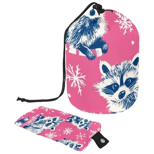 Make-up-Tasche mit Kordelzug, große Kapazität, Reise-Kosmetiktasche mit kleinem Reißverschluss, tragbar, faule Kulturbeutel, Geschenke für Frauen, Waschbären, Schnee, Wald, Weihnachten, Mehrfarbig 4, von Luoweisi
