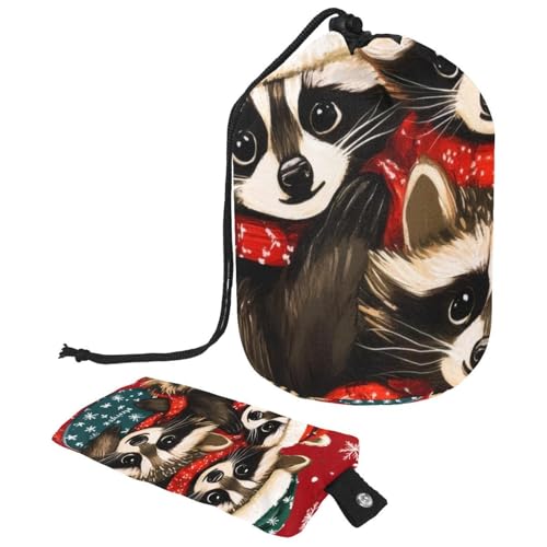 Make-up-Tasche mit Kordelzug, große Kapazität, Reise-Kosmetiktasche mit kleinem Reißverschluss, tragbar, faule Kulturbeutel, Geschenke für Frauen, Waschbären, Schnee, Wald, Weihnachten, Mehrfarbig 13, von Luoweisi